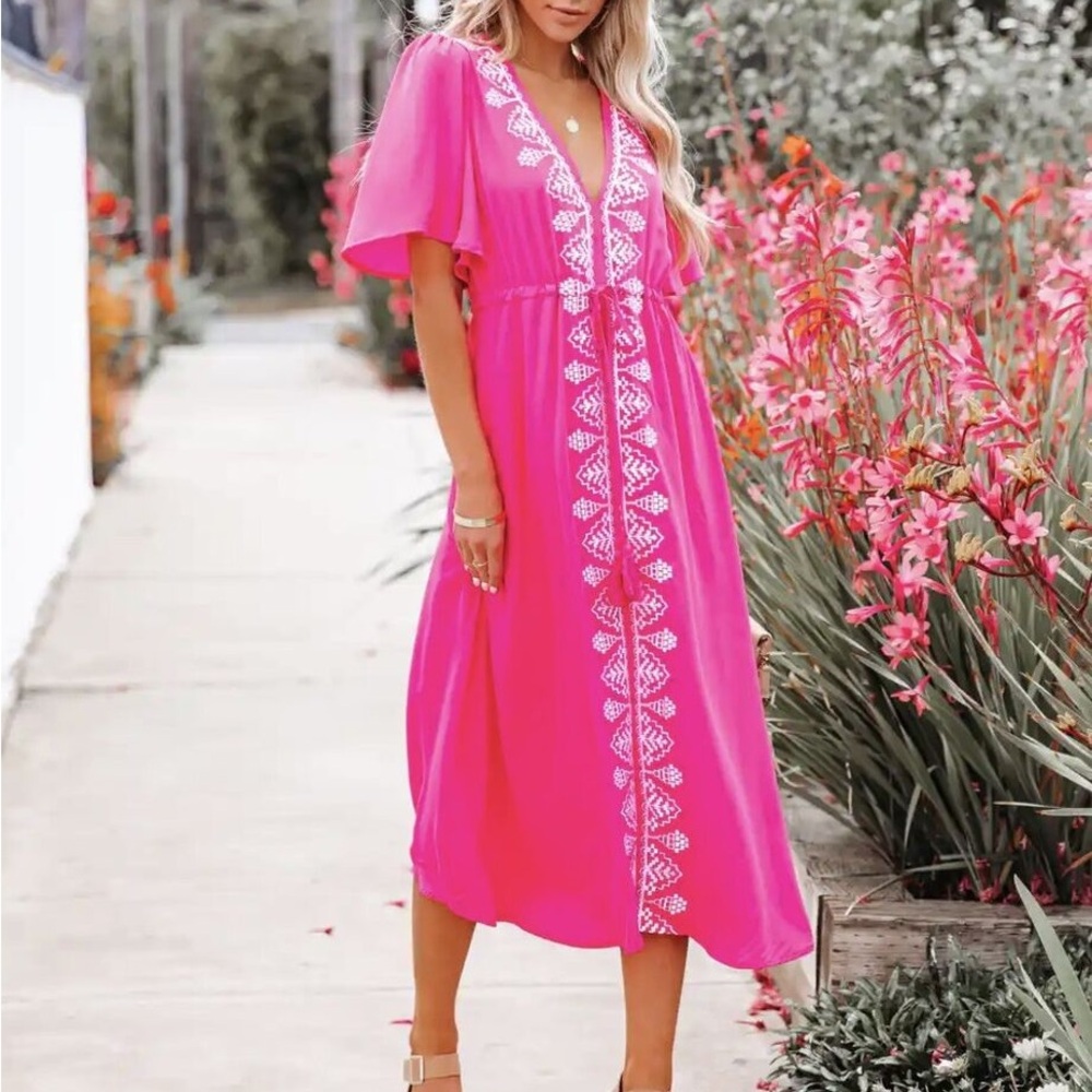 Elegant Pink Embroidered Dress *NEVER WORN